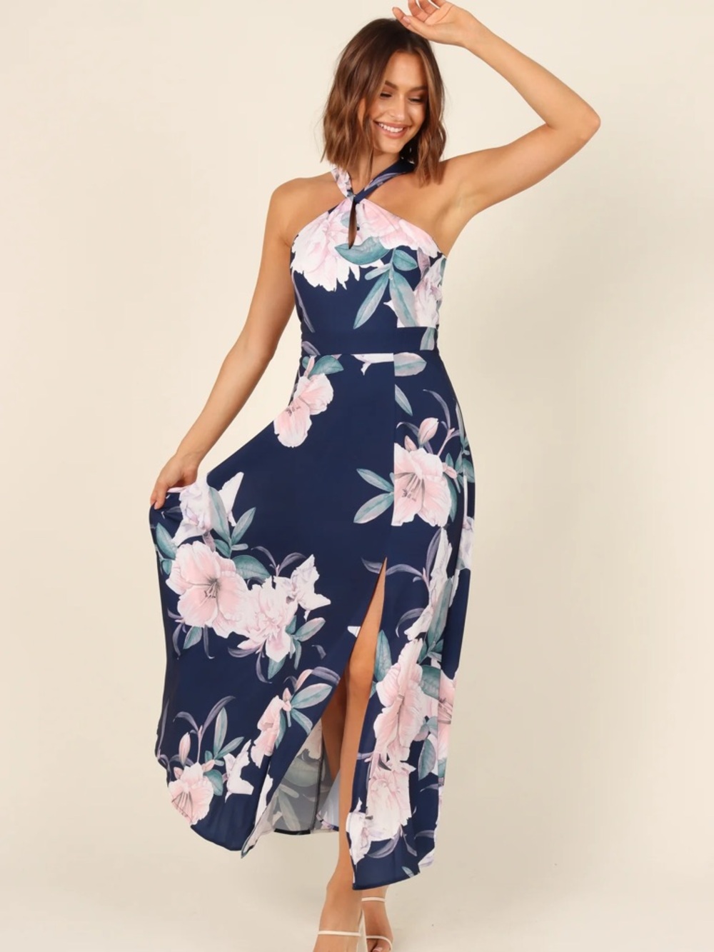 Petal & Pup Navy Floral Halter Midi Dress with Pink Bloom - Picture 2 of 7